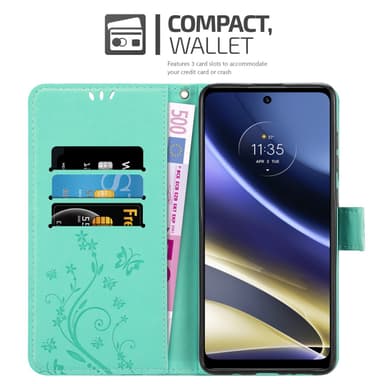Motorola MOTO G51 5G lommebokdeksel Blomster (turkis)