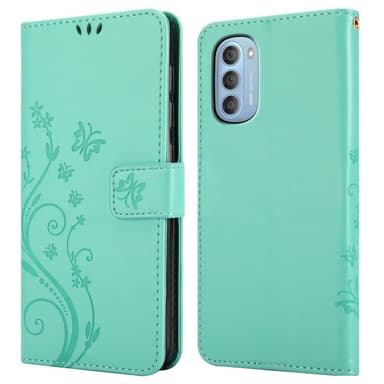 Motorola MOTO G51 5G lommebokdeksel Blomster (turkis)