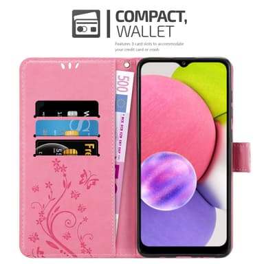 Samsung Galaxy A03s lommebokdeksel Blomster (rosa)
