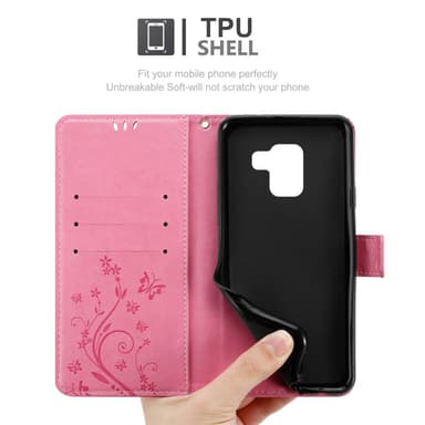 Samsung Galaxy A8 2018 lommebokdeksel Blomster (rosa)