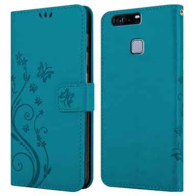 Huawei P9 PLUS lommebokdeksel Blomster (blå)