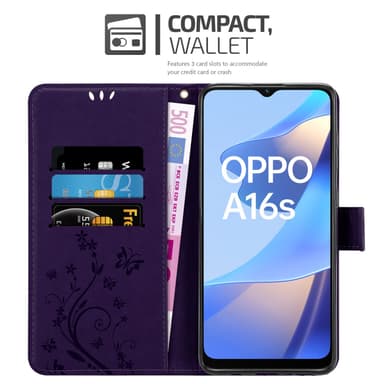 Oppo A16s / A54s lommebokdeksel Blomster (lilla)