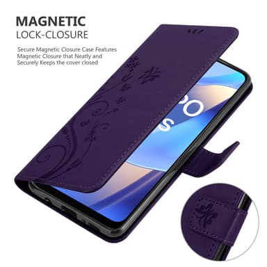 Oppo A16s / A54s lommebokdeksel Blomster (lilla)