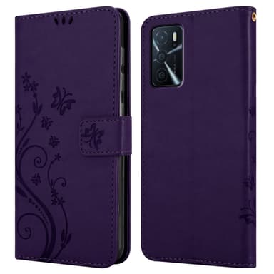 Oppo A16s / A54s lommebokdeksel Blomster (lilla)