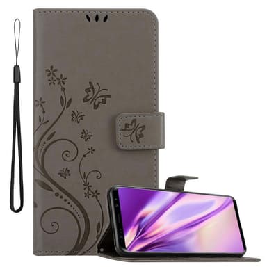 Samsung Galaxy S9 PLUS lommebokdeksel Blomster (grå)