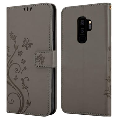 Samsung Galaxy S9 PLUS lommebokdeksel Blomster (grå)