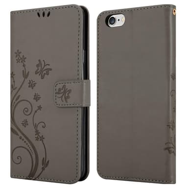 iPhone 6 PLUS / 6S PLUS lommebokdeksel Blomster (grå)