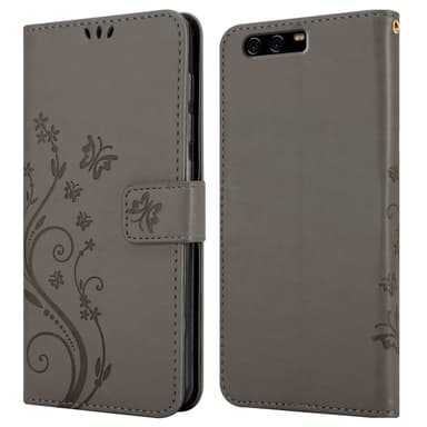 Huawei P10 PLUS lommebokdeksel Blomster (grå)
