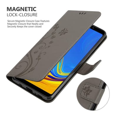 Samsung Galaxy A9 2018 lommebokdeksel Blomster (grå)