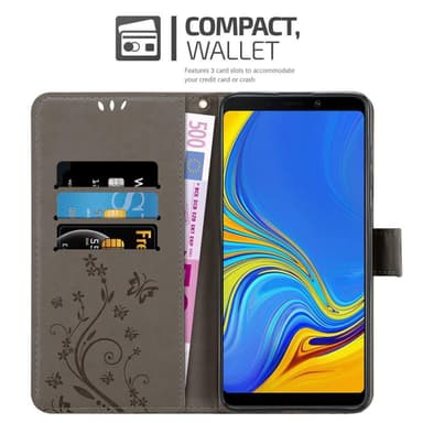 Samsung Galaxy A9 2018 lommebokdeksel Blomster (grå)
