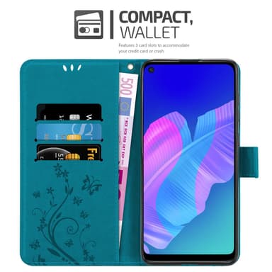 Huawei P40 LITE E lommebokdeksel Blomster (blå)