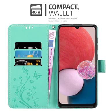 Samsung Galaxy A13 4G lommebokdeksel Blomster (Turkis)