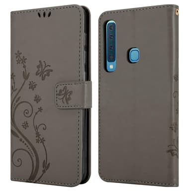 Samsung Galaxy A9 2018 lommebokdeksel Blomster (grå)
