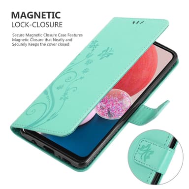 Samsung Galaxy A13 4G lommebokdeksel Blomster (Turkis)
