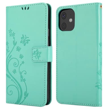iPhone 11 lommebokdeksel Blomster (turkis)
