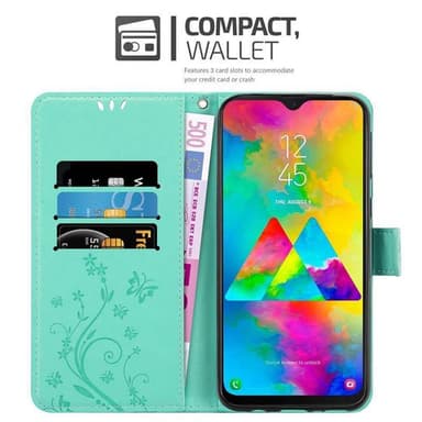 Samsung Galaxy M20 lommebokdeksel Blomster (turkis)