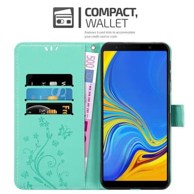 Samsung Galaxy A7 2018 lommebokdeksel Blomster (turkis)