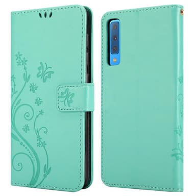 Samsung Galaxy A7 2018 lommebokdeksel Blomster (turkis)