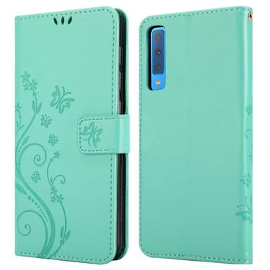 Samsung Galaxy A7 2018 lommebokdeksel Blomster (turkis)