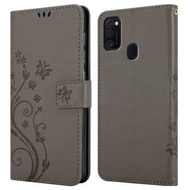 Samsung Galaxy M21 / M30s lommebokdeksel Blomster (grå)