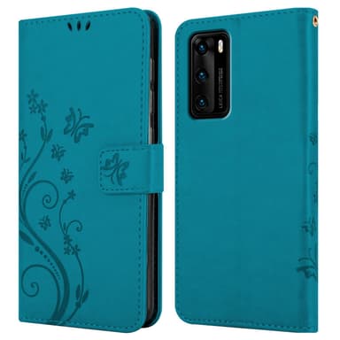 Huawei P40 lommebokdeksel Blomster (blå)