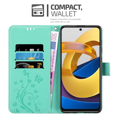 Xiaomi POCO M4 PRO 5G lommebokdeksel Blomster (turkis)