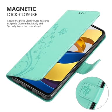 Xiaomi POCO M4 PRO 5G lommebokdeksel Blomster (turkis)