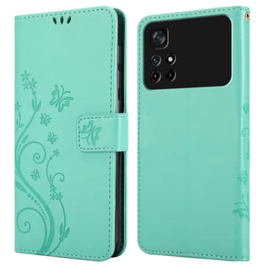 Xiaomi POCO M4 PRO 5G lommebokdeksel Blomster (turkis)