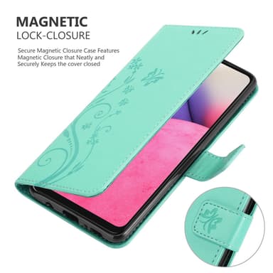 Samsung Galaxy A33 5G lommebokdeksel Blomster (turkis)