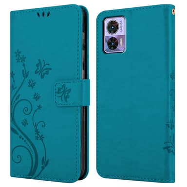 Motorola EDGE 30 NEO lommebokdeksel Blomster (Blå)