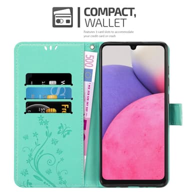 Samsung Galaxy A33 5G lommebokdeksel Blomster (turkis)