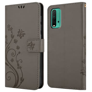 Xiaomi RedMi 9T / POCO M3 lommebokdeksel Blomster (grå)