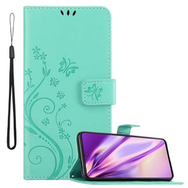 Samsung Galaxy M52 5G lommebokdeksel Blomster (turkis)