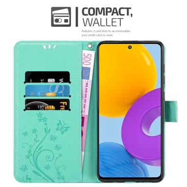 Samsung Galaxy M52 5G lommebokdeksel Blomster (turkis)