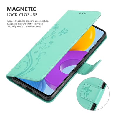 Samsung Galaxy M52 5G lommebokdeksel Blomster (turkis)
