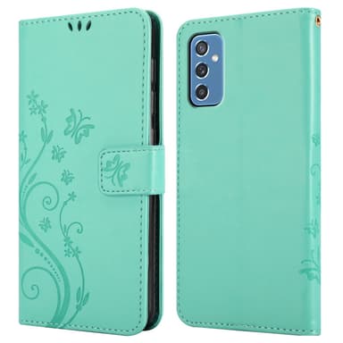 Samsung Galaxy M52 5G lommebokdeksel Blomster (turkis)