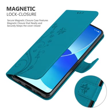 Oppo Reno6 5G lommebokdeksel Blomster (blå)