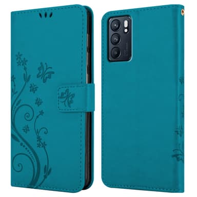 Oppo Reno6 5G lommebokdeksel Blomster (blå)