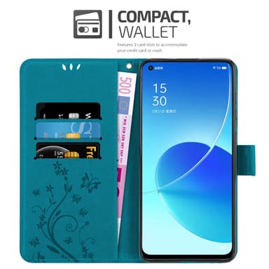 Oppo Reno6 5G lommebokdeksel Blomster (blå)
