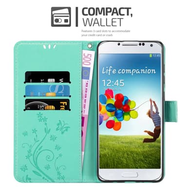 Samsung Galaxy S4 lommebokdeksel Blomster (turkis)