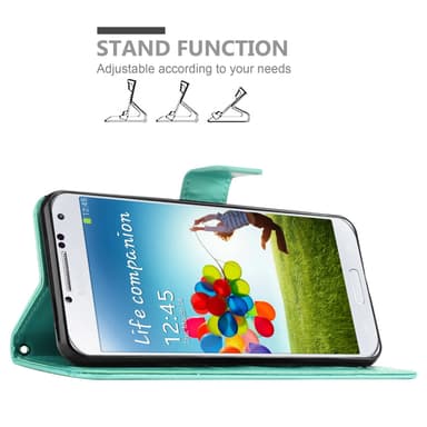 Samsung Galaxy S4 lommebokdeksel Blomster (turkis)