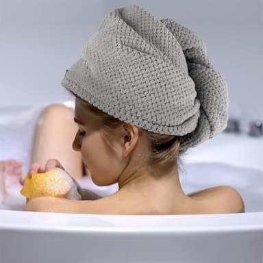 Hårturban Håndkle alle hårtyper myk (grå)