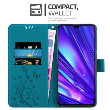 Realme 5 / 5i / 6i / C3 lommebokdeksel Blomster (blå)