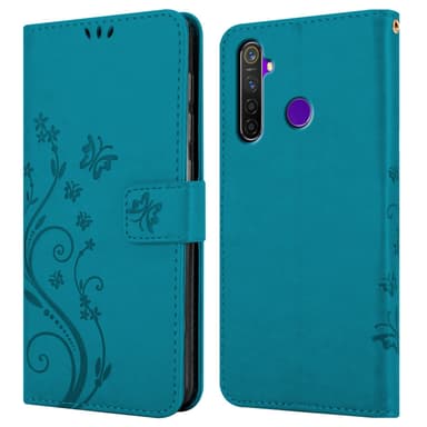 Realme 5 / 5i / 6i / C3 lommebokdeksel Blomster (blå)