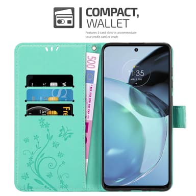 Motorola MOTO G72 lommebokdeksel Blomster (Turkis)