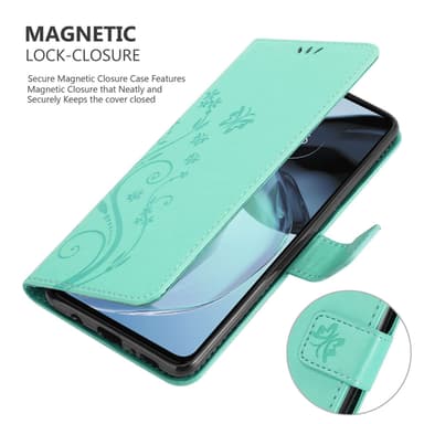 Motorola MOTO G72 lommebokdeksel Blomster (Turkis)