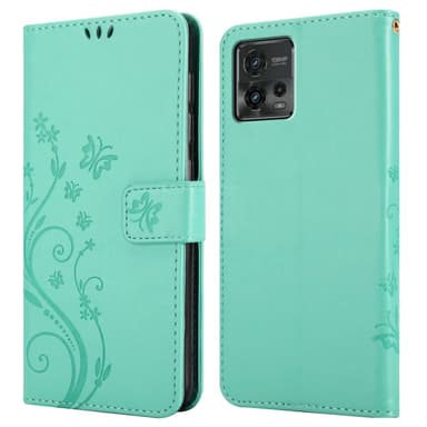 Motorola MOTO G72 lommebokdeksel Blomster (Turkis)