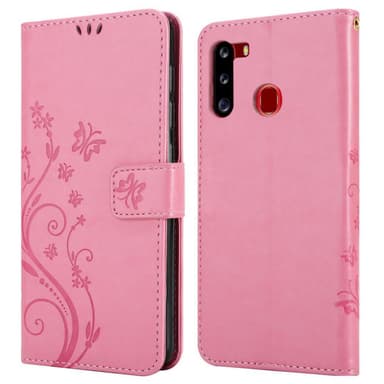 Samsung Galaxy A21 lommebokdeksel Blomster (rosa)