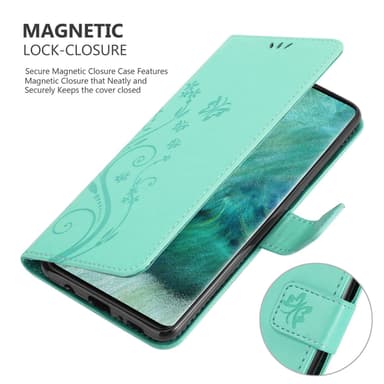 Oppo FIND X2 lommebokdeksel Blomster (Turkis)