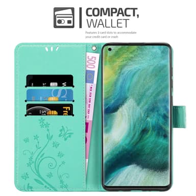 Oppo FIND X2 lommebokdeksel Blomster (Turkis)